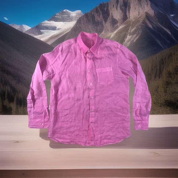 120 % lino Other - 120 lLno shirt Men's XL Long Sleeve Button‎ up Pink Linen Pocket 100% Linen